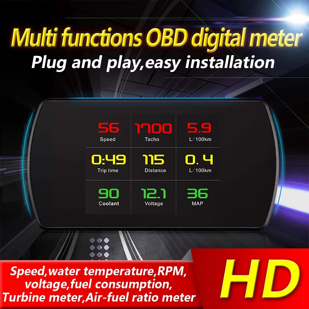 P12 OBD+GPS Dual System HUD Auto On-board Computer OBD2 Head Up Display Digital Security Alarm Water Temp Fuel Consumption RPM