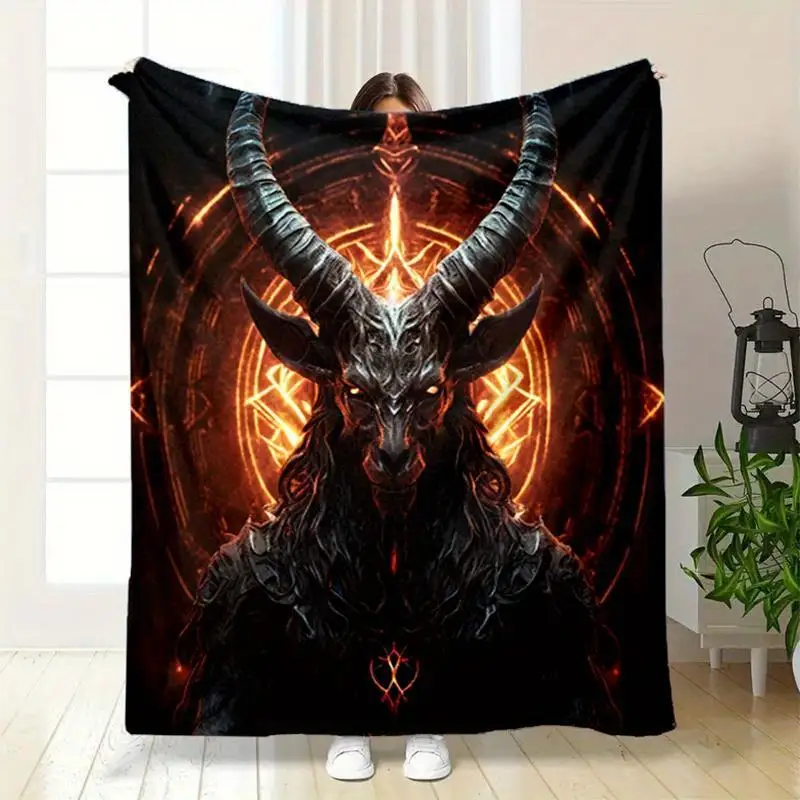 Giant Decorative Demon Blanket Throw Plush Fleece Gothic Occult Fantasy Halloween Mythological Beast Wall Art Bedspread Cozy
