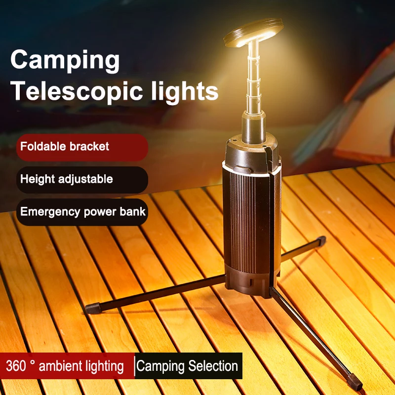 

Outdoor Camping LED Telescopic Flashlight with Tripod Nuts Multifunctional Rechargeable Retractable Torch Light Table Lamp