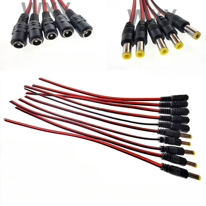 

5pcs 10pcs 5.5x2.1 mm Male Female Plug 12V DC Power Pigtail Cable Jack for CCTV Camera Connector Tail Extension 24V DC Wire