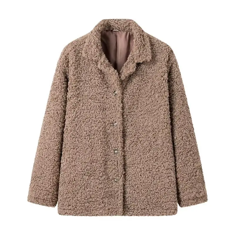 Cappotto in pelliccia sintetica con risvolto grigio per le donne Moda maniche lunghe Cardigan caldo spesso 2024 Autunno Inverno Chic Lady High Street Capispalla