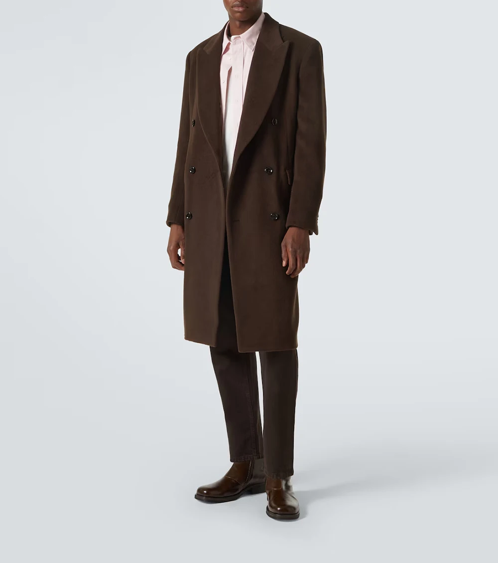 معطف شتوي طويل من الصوف للرجال بلغت ذروتها معطف مزدوج الصدر دافئ بقصة ضيقة سترة عمل فقط مصنوعة حسب الطلب