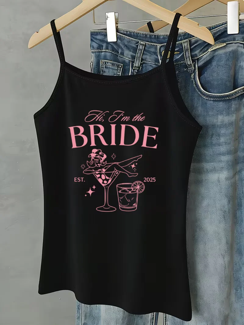 Sleeveless Spaghetti Strap Camisole Vintage Bridal Typography Art Women Fit Tank Top Bridal Shower Girl Gathering Casual Outfit