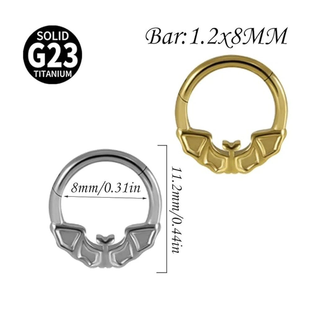 Bat nariz anel de septo para mulheres homens G23 titânio articulado nariz anel de cerco concha hélice cartilagem brincos daith piercing jóias