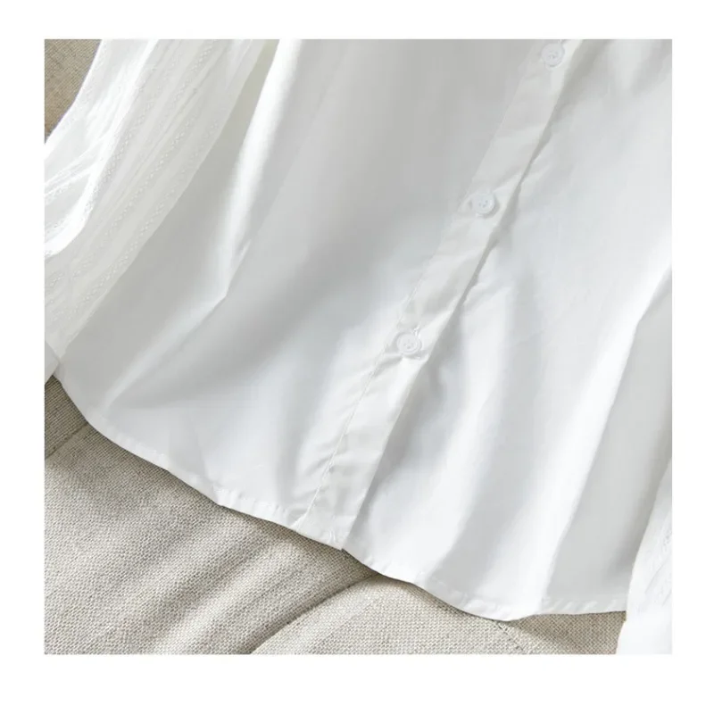 بلوزة بيضاء كلاسيكية فرنسية: قميص كبير الحجم بياقة جاكار مزين بالزهور للنساء، قميص بمقاس كبير قابل للتنفس على الطراز الكوري #5