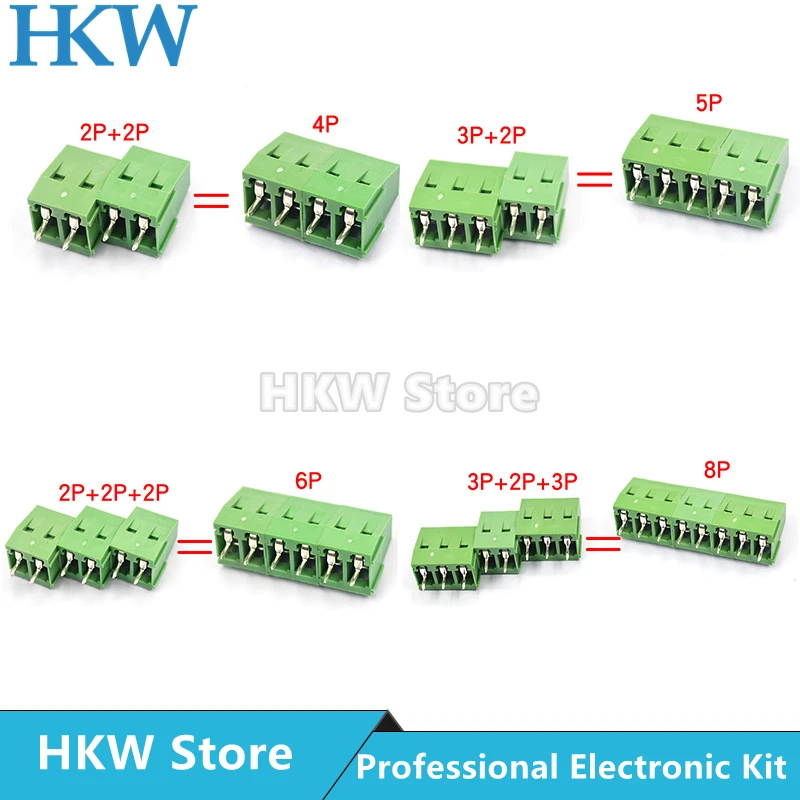 10pcs KF128 MG128 2pin 3pin 2.54mm 3.81mm 5.0mm 7.5mm Spacing Terminal Block Splice Screw Type PCB Screw Terminal Splicable