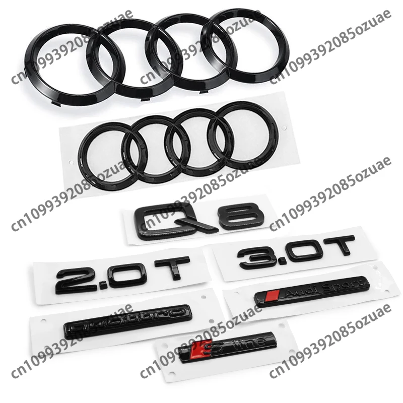 4 Ring Logo 315mm 230mm ABS Car Hood Front Bonnet Grill Rear Trunk Emblem Audi Q8 2018-2024 Badge Sticker S Line Car Accessories