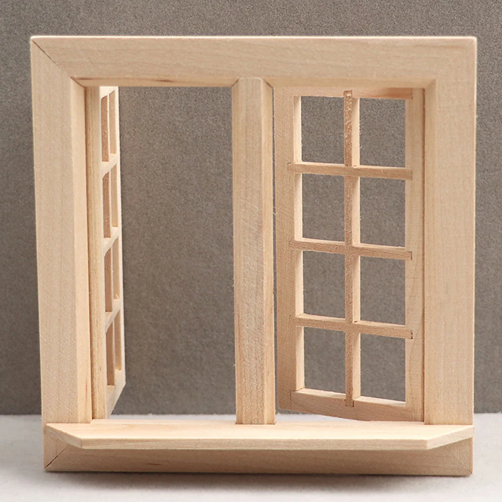 Mini House Adornment Simulation Doors and Windows Children's Toys Miniature Model Wooden Khaki Plaything for Kids