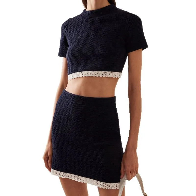 2025 ensembles assortis vêtements pour femmes décontracté couleur unie cravate femmes dentelle haut court jupe ensemble pantalon ensembles