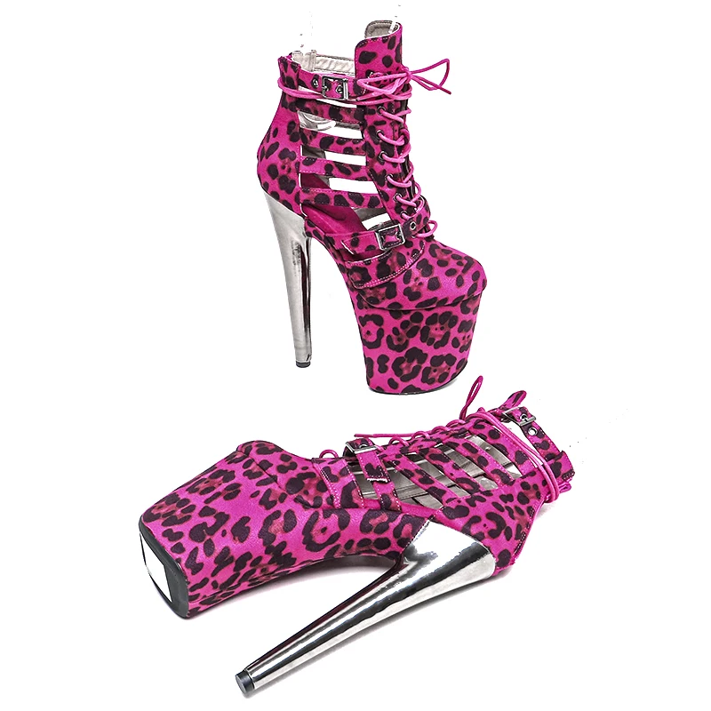 Leecabe  20CM/8inches suede Leopard print Upper mix color Fashion trend platform High Heel  stripper heel  Pole Dance ankle boot