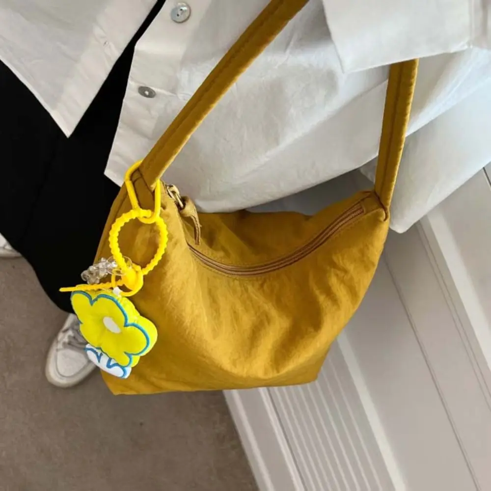 Casual Korean Style Solid Color Hand Bag Dumplings Bag Large Capacity Light Soft Nylon Bag Tote Bag Zipper Shoulder Bag Outdoor