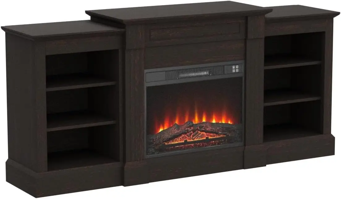 Modern 66" Electric Fireplace Heater Mantel TV Stand & Media Entertainment Center for TVs up to 66" with Energy-Efficien