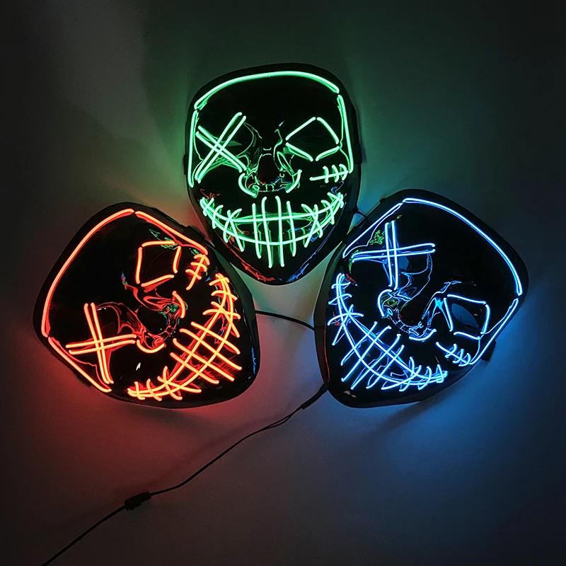 Wireless Halloween Luminous LED Mask Costumes Cosplay Purge Mask Glowing Neon Light Mask Men Women Headgear