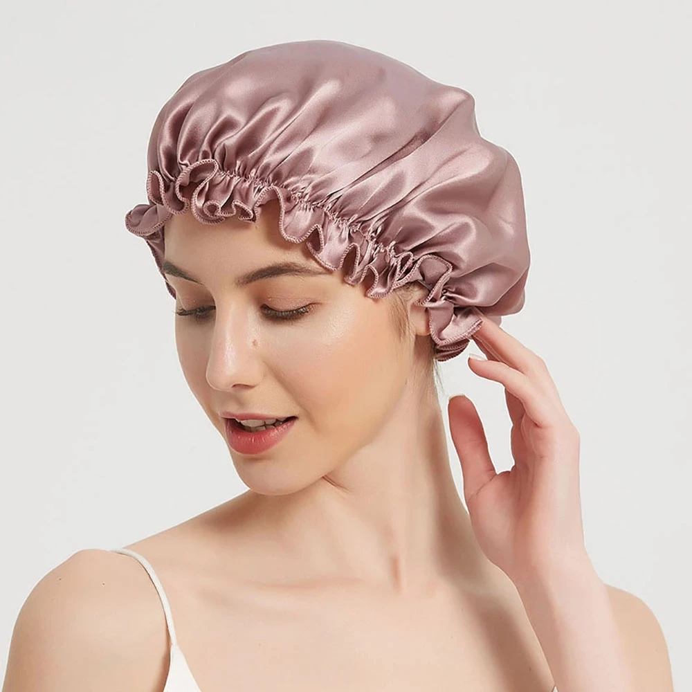 100% Mulberry Silk Night Sleeping Cap Bonnet Hats for Women Hair Wrap with Elastic Band 16 Momme