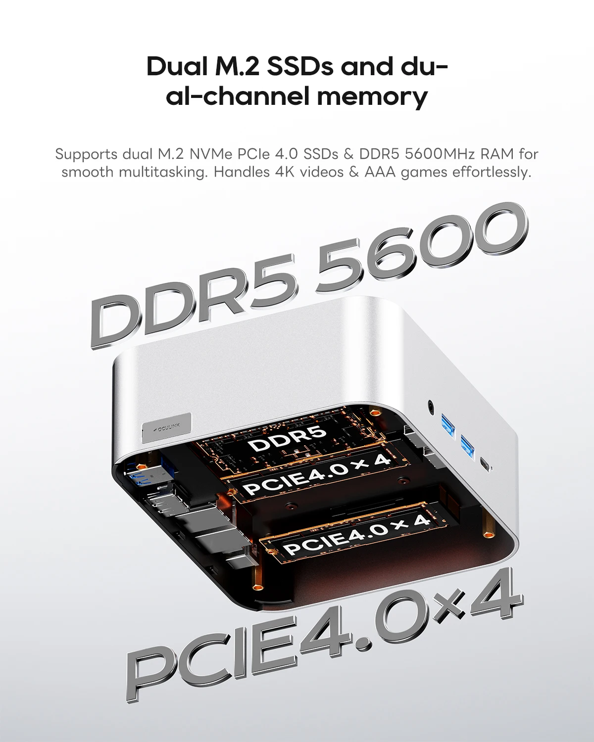 AOOSTAR MACO 미니 PC AMD 라이젠 ™   7 H 255 듀얼 DDR5 5600MT/s 듀얼 M.2 PCIe4.0 SSD WiFi6 BT5.2 듀얼 2.5G LAN OCulink USB4 데스크탑