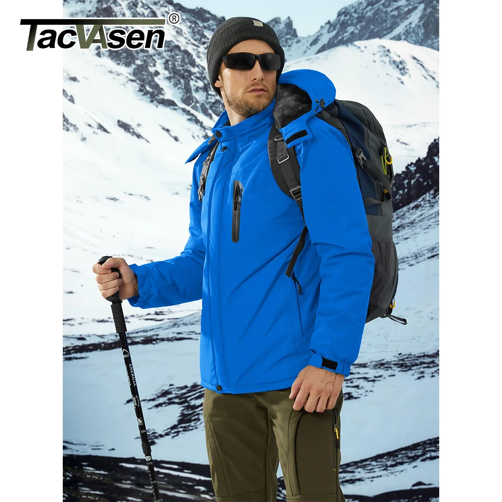 TACVASEN Men\'s Fleece Lining Warmth Jacket Winter Snow Working Outdoors Hooded Coat Zip Pockets Waterproof Hiking Skiing Parkas