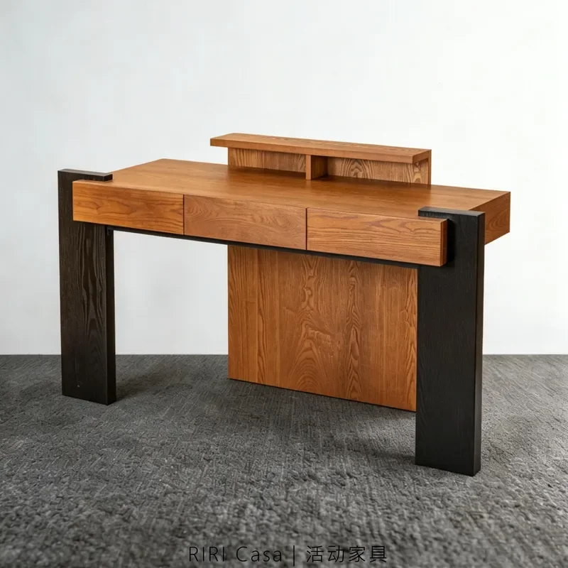 Nordic Medieval Style Solid Wood Study Desk Creative Art Color Matching Storage Home Writing Table