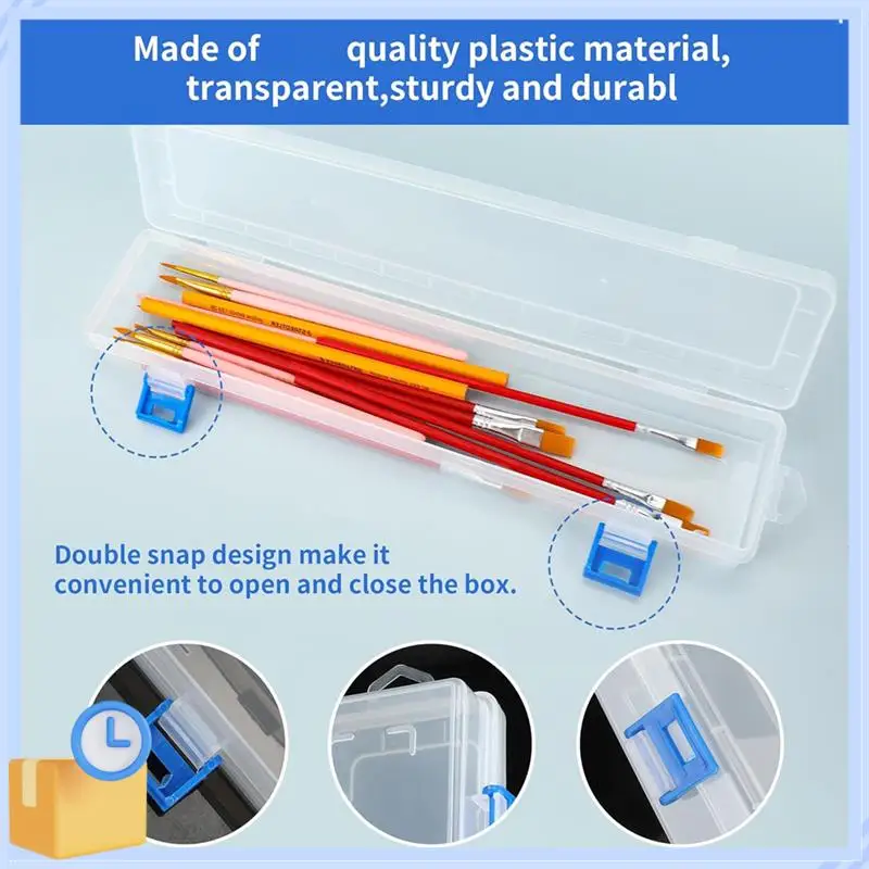 Popular 6Pcs Plastic Paint Brush Storage Box,13 Inch Clear Paint Brush Holder Drawing Pen Container With Buckle Plastic Paint