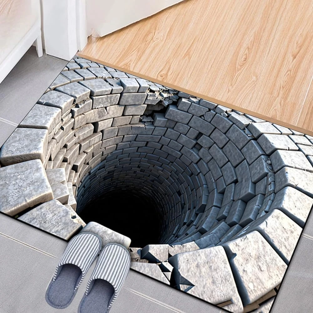 VIKAMA Optical Illusion Endless Abyss Non-Slip Door Mat Machine Washable for Bathroom Bedroom Camping Yoga Durable Floor Mat