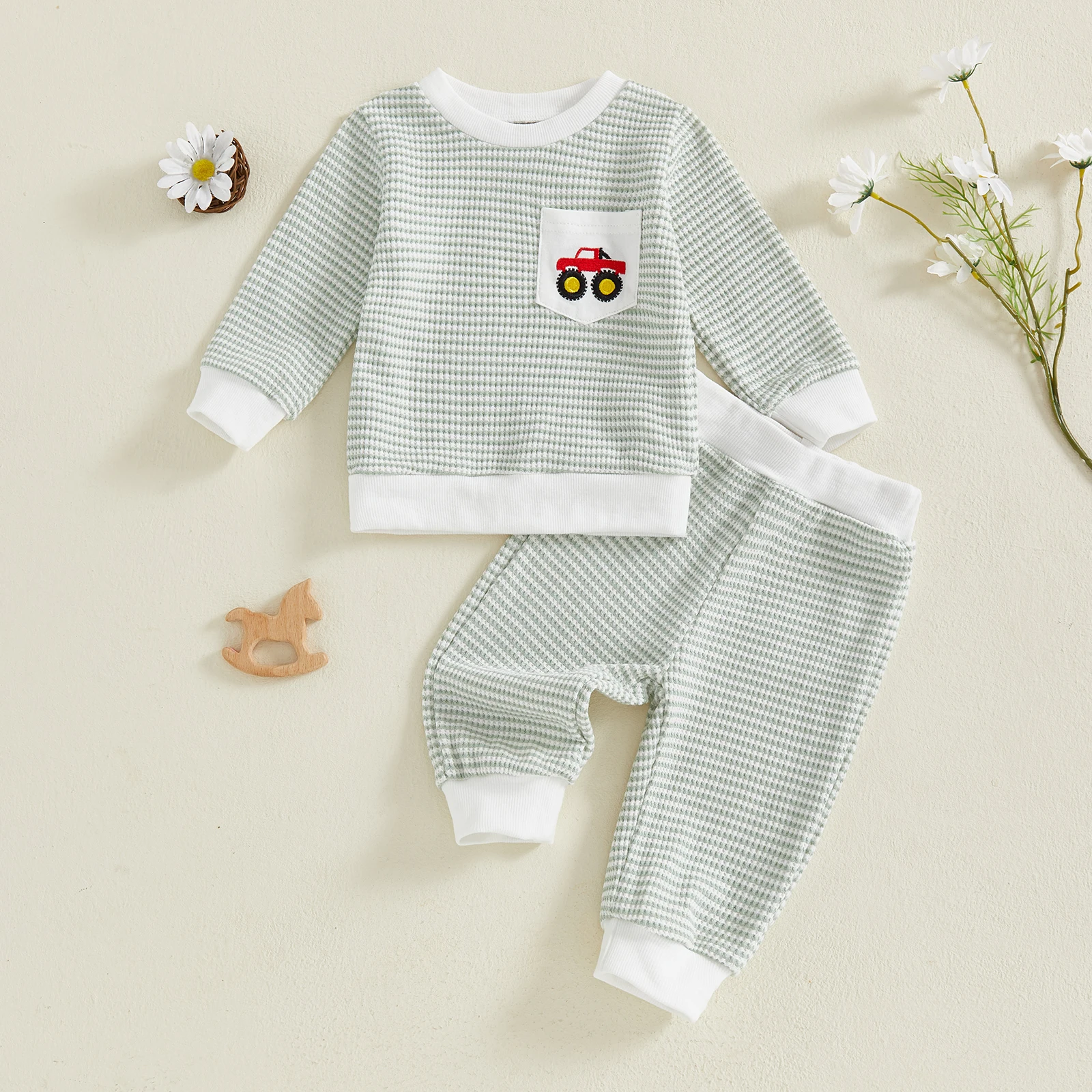 FOCUSNORM 0-3Y الرضع طفل الفتيان الشتاء الخريف الملابس مجموعات بطة/شاحنة مطرزة مخطط طباعة طويلة الأكمام البلوز السراويل