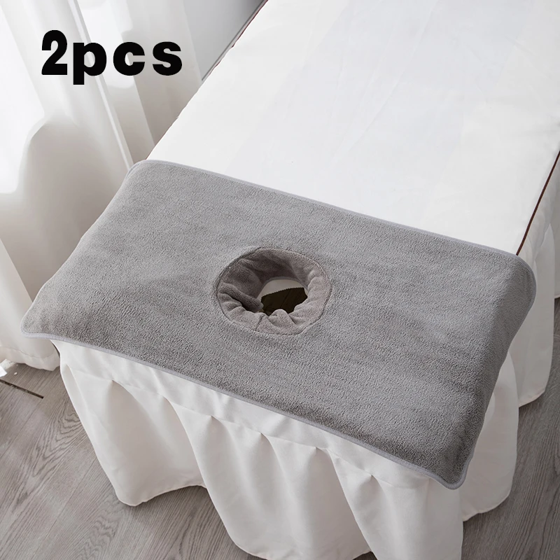 2Pcs 40*80cm Beauty Bed Towels with Holes, Specifically for Beauty Beds, Bed Hole Towels for Massage Beds, Spa Supplies, Beauty Salon Bath Towels with Holes, Beauty Bed Covers, Spa Massage Bed Sheets, Breathable Facial Hole, Suitable for Beauty Salons, Reusable and Durable Bed Sheets, Beauty Salon Hole Towels