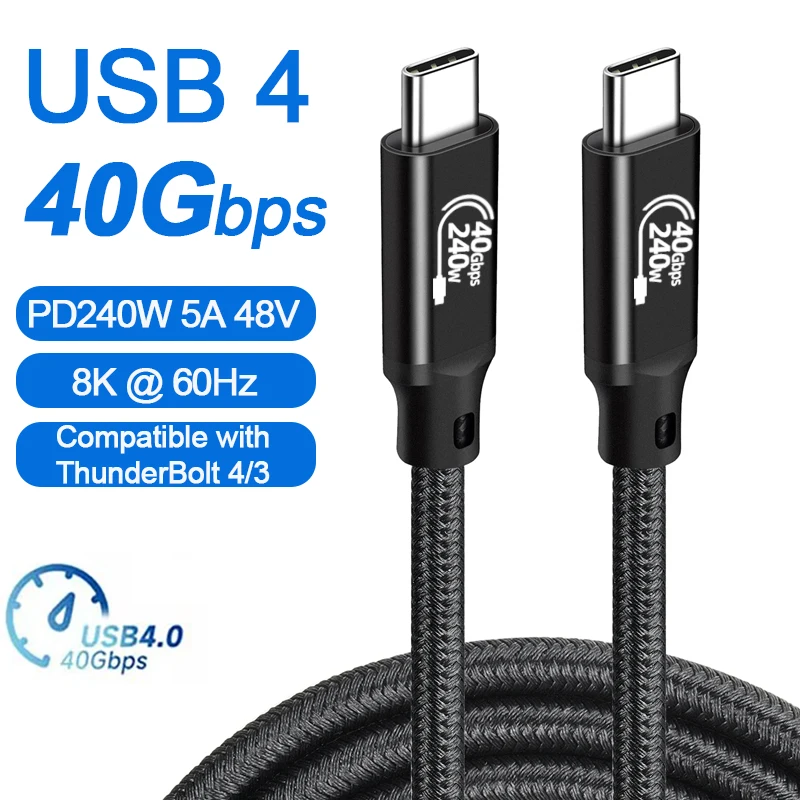 PD240W 40Gbps USB4 Cable 8K 60Hz USB Type C Dual Head Super Speed Data Transfer Cable for Thunderbolt 4/3 for Macbook Pro Laptop