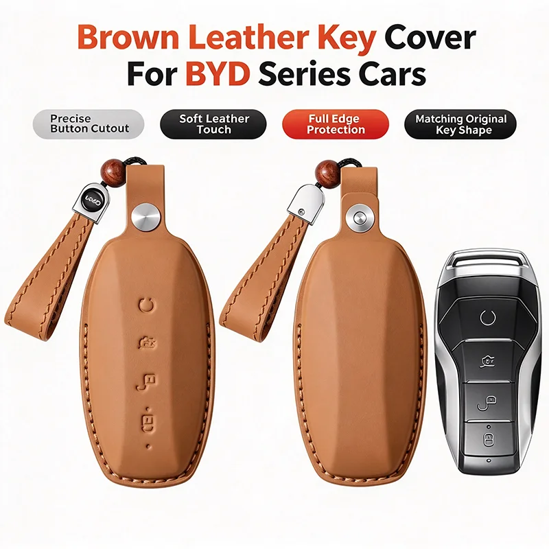 Genuine Leather Car Key Case Cover Key Fob Buckle For BYD Song Plus Qin Plus Song Pro Han EV Tang DM-i 2019 2020 2021