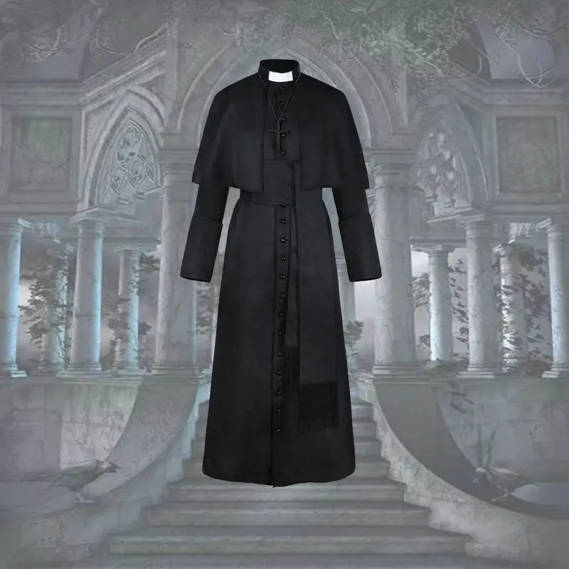 Uniforme de prêtre vintage médiéval pour hommes, robe d'Halloween, cape Everak du pasteur du pape, costume de cosplay, ensembles de clergé de moine de la Renaissance, nouveau