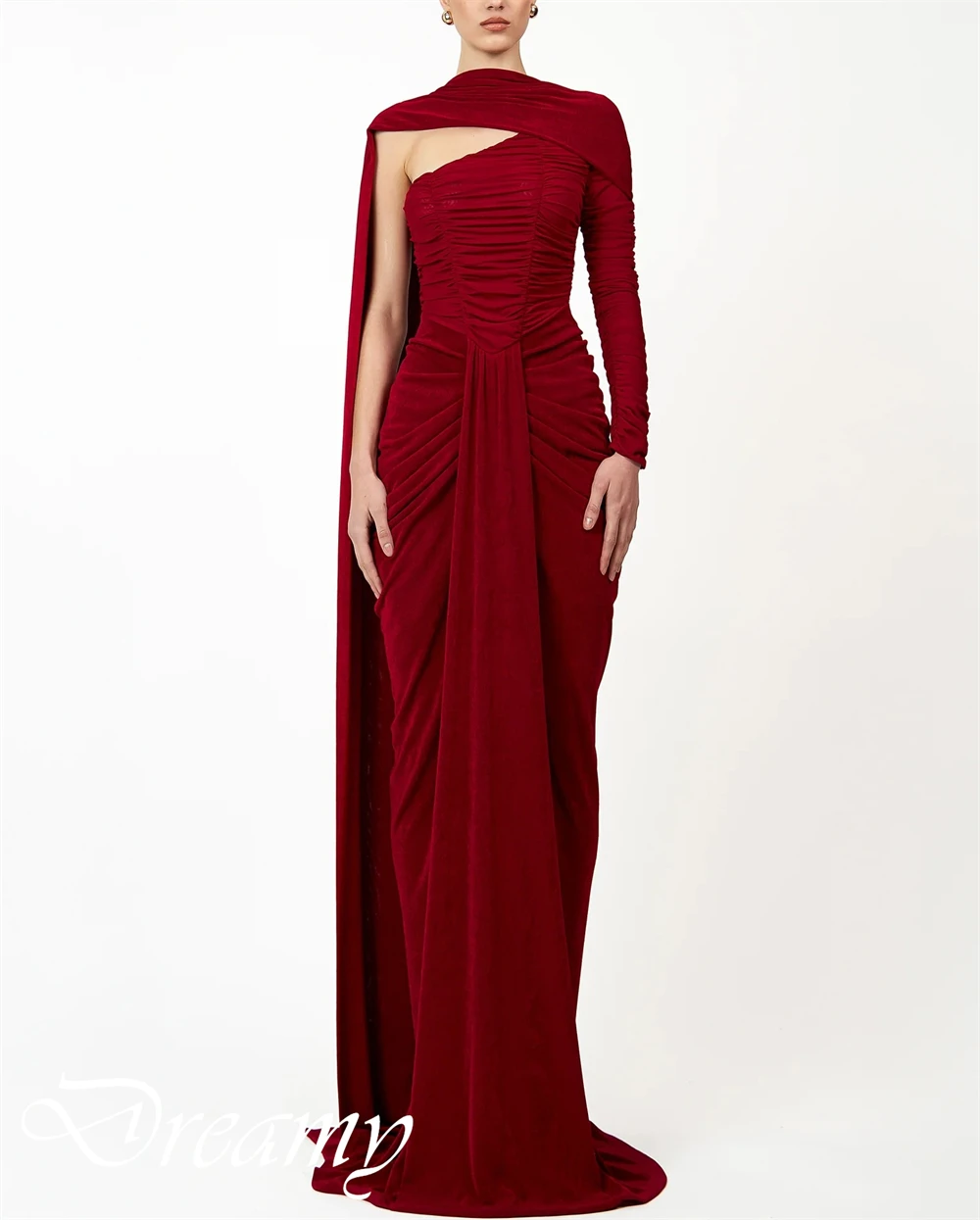 تخصيص  تخصيص حساسة واحدة الكتف طويلة الأكمام مساء اللباس رشيقة أشرطة الطابق طول حزب اللباس مثير غمد Pr #3