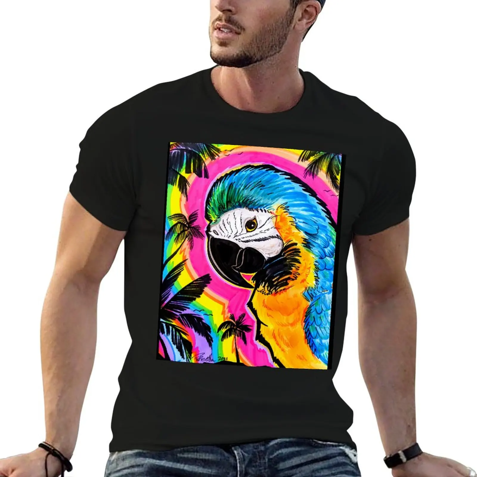 Bright Blue and Gold Macaw T-Shirt anime figures anime clothes heavy weight t shirts for men