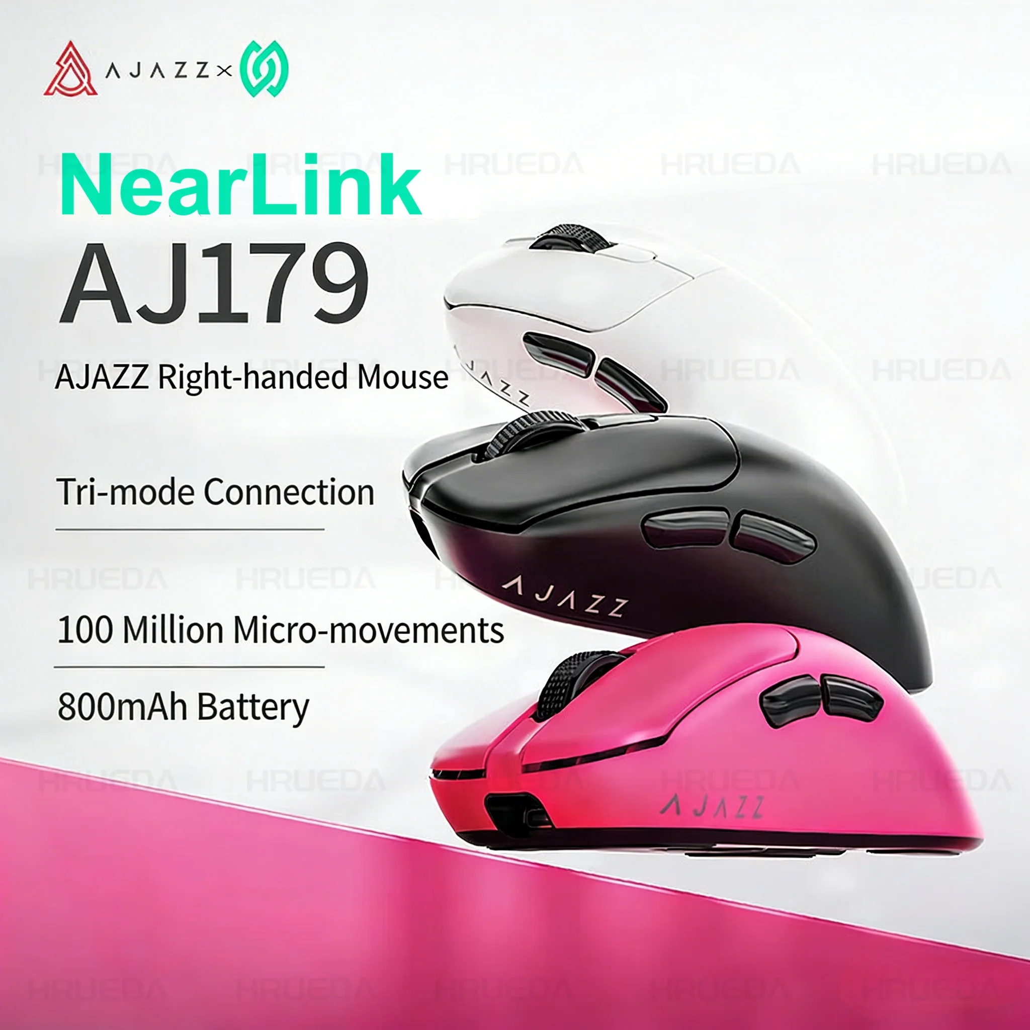 

Беспроводная игровая мышь Ajazz AJ179 NL с тремя режимами подключения NearLink, сенсором 3311, разрешением 12000 DPI, аккумулятором 800 мАч, для правой руки