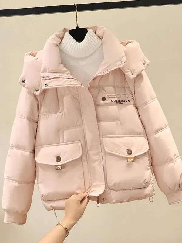 

Winter Thiened Hooded Cotton Jaet Bread Loose down Jaet Large Size Women's Korean Sle Commute Faion ort Coat