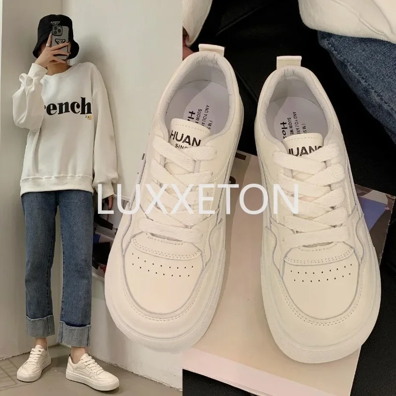 Women Leather Breathable Vulcanized Shoes New Breathable Leather Women Casual White Sports Soft Sole Comfortable Sports Shoes