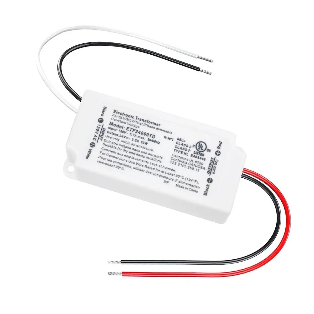 

60W Dimmable LED Driver, Eic Transormer, 120V AC to 24V DC Power Supply or LED Strip Light, Low age Lighting Project, Compatible