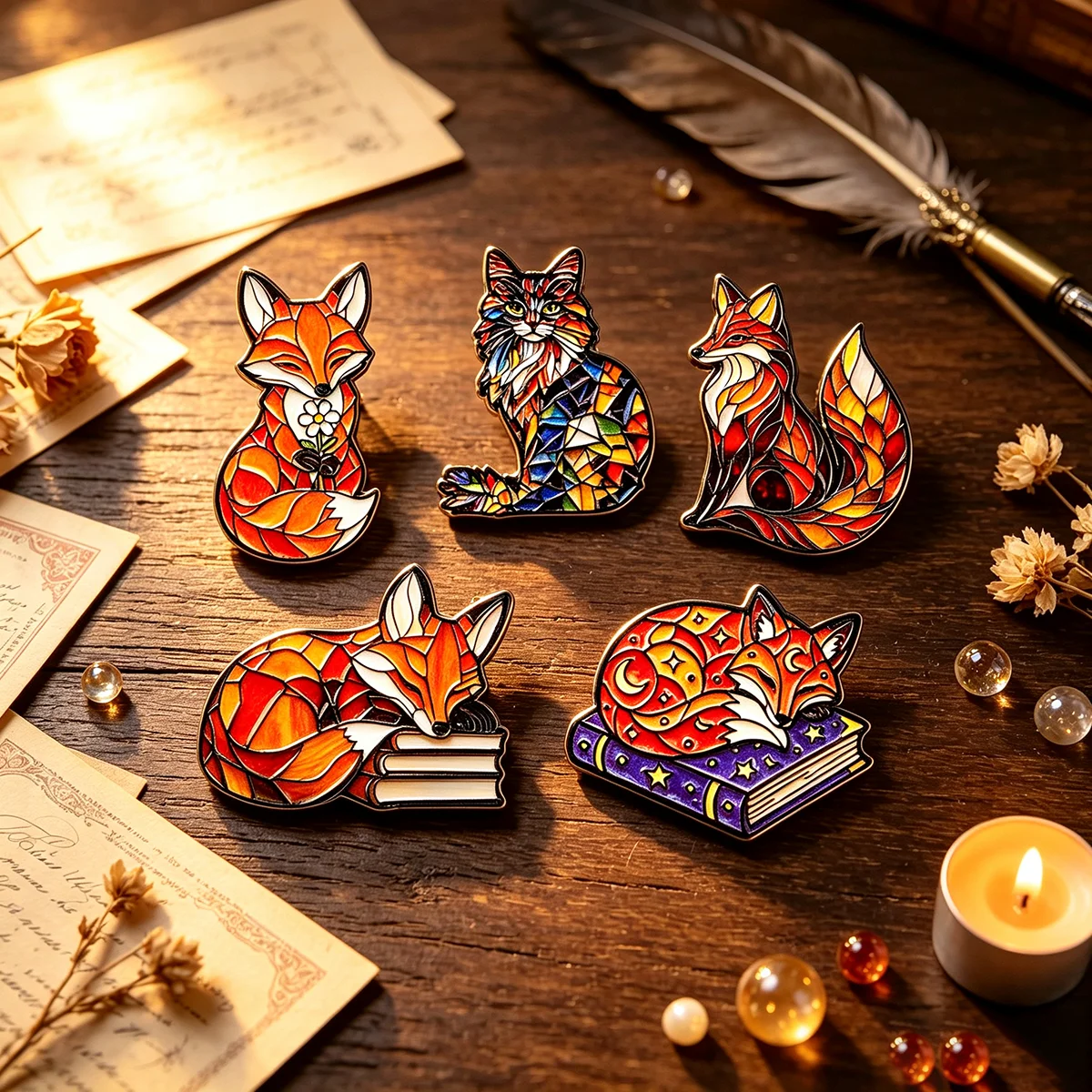 Tierische Emaille-Pins aus Buntglas-Optik, Set mit Fuchs-, Katzen- und Hundebroschen, Abzeichen für Rucksäcke, Kleidung, Accessoires, Schmuck, Geschenk für Freunde – Detail 5