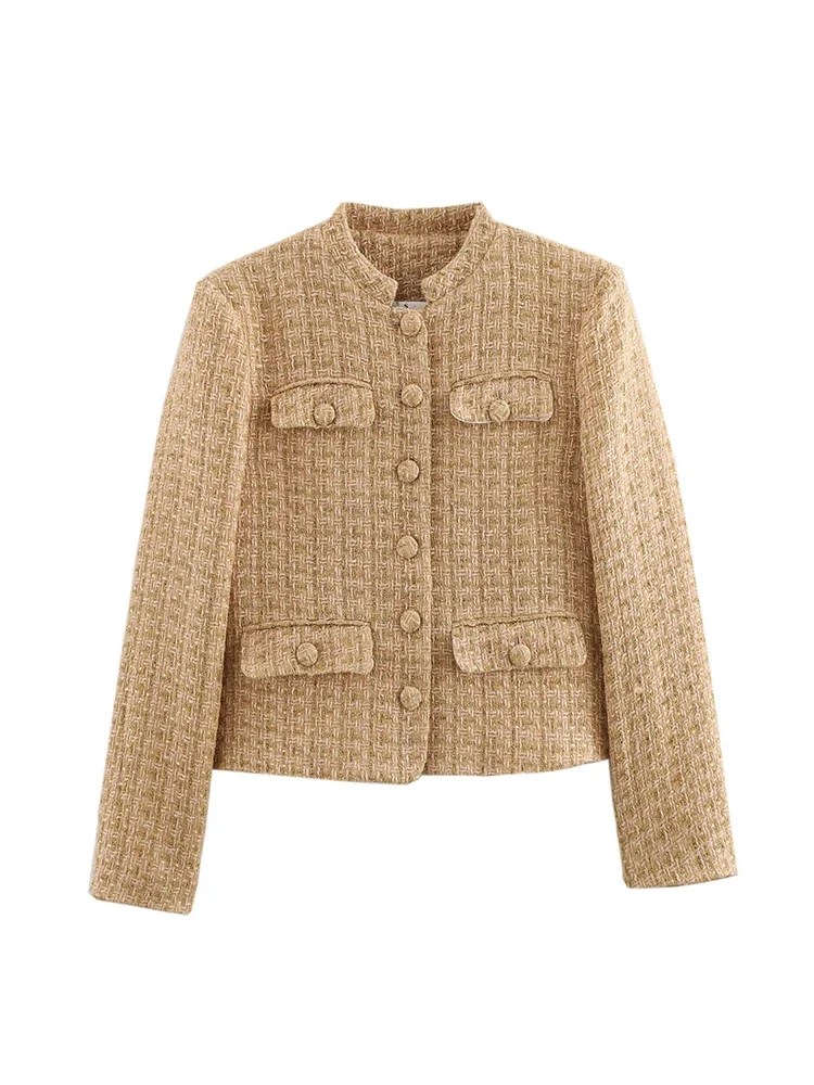 

Autumn Tweed Jacket 2025 Casual Single Breasted Jackets for Office Lady Female Chic Outfits