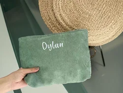 Personalised Embroidery Corduroy Cosmetic Bag Zippered Makeup Pouch Gift for Her Bridesmaid Bags Wedding and Christmas Gifts