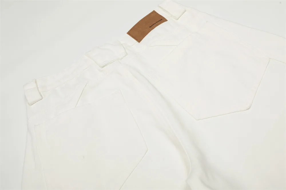 Men's White Curved Seam Wide Leg Jeans Baggy Oversized Streetwear Denim Pants Casual Loose Trousers for Men view 6