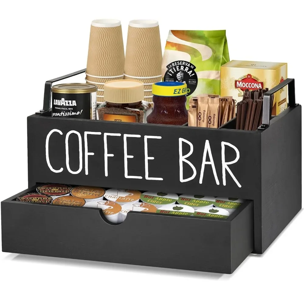 Wooden Coffee Bar Organizer with Drawer Coffee Bar Accessories Decor Versatile Countertop Organizer Ideal Coffee Lover Gift