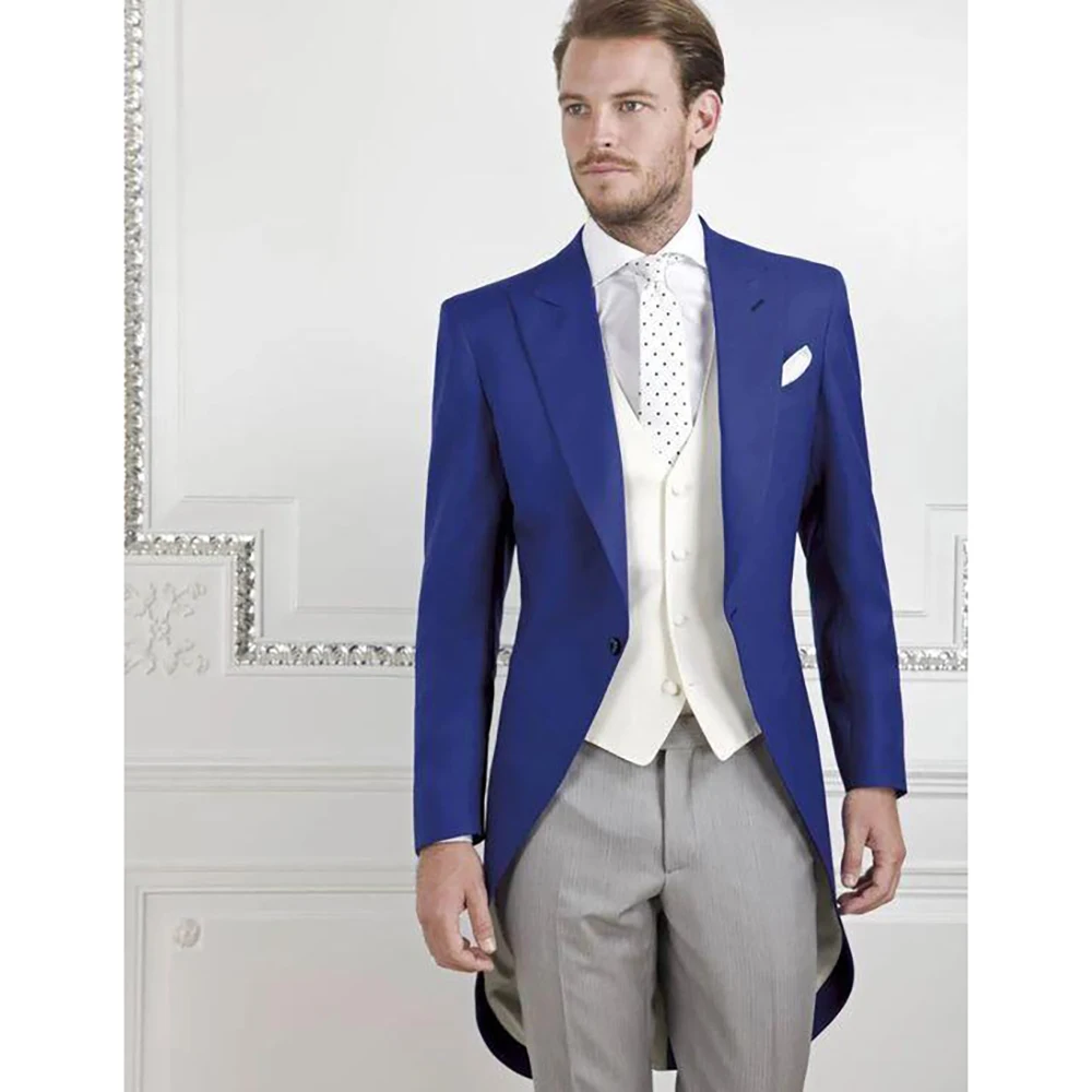 

Gentlemen Italy Tailcoat Slim Men Suit Single-breasted Peak Lapel 3 Pieces(Jacket+Pants+Vest) Male Formal Wedding Party Set