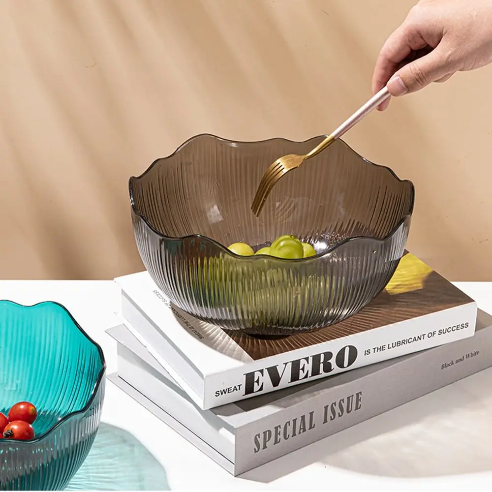 Easy To Clean Round Fruit Bowl Flat Bottom Wave Edge Fruit Storage Tray Stackable Design Transparent Serving Dishes Living Room