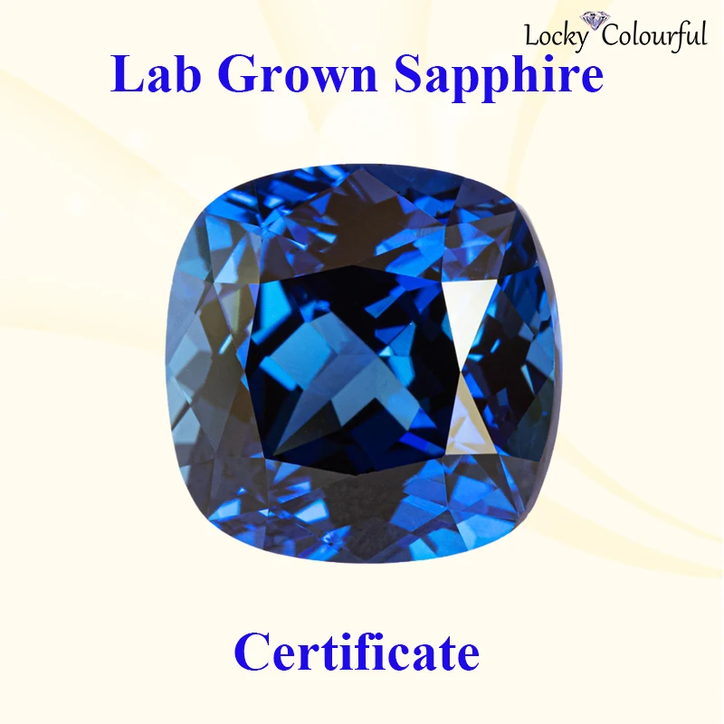 Dijes con forma de cojín cuadrado de zafiro cultivado en laboratorio, cuentas de Color azul real para certificado AGL seleccionable, fabricación de joyas, colgante