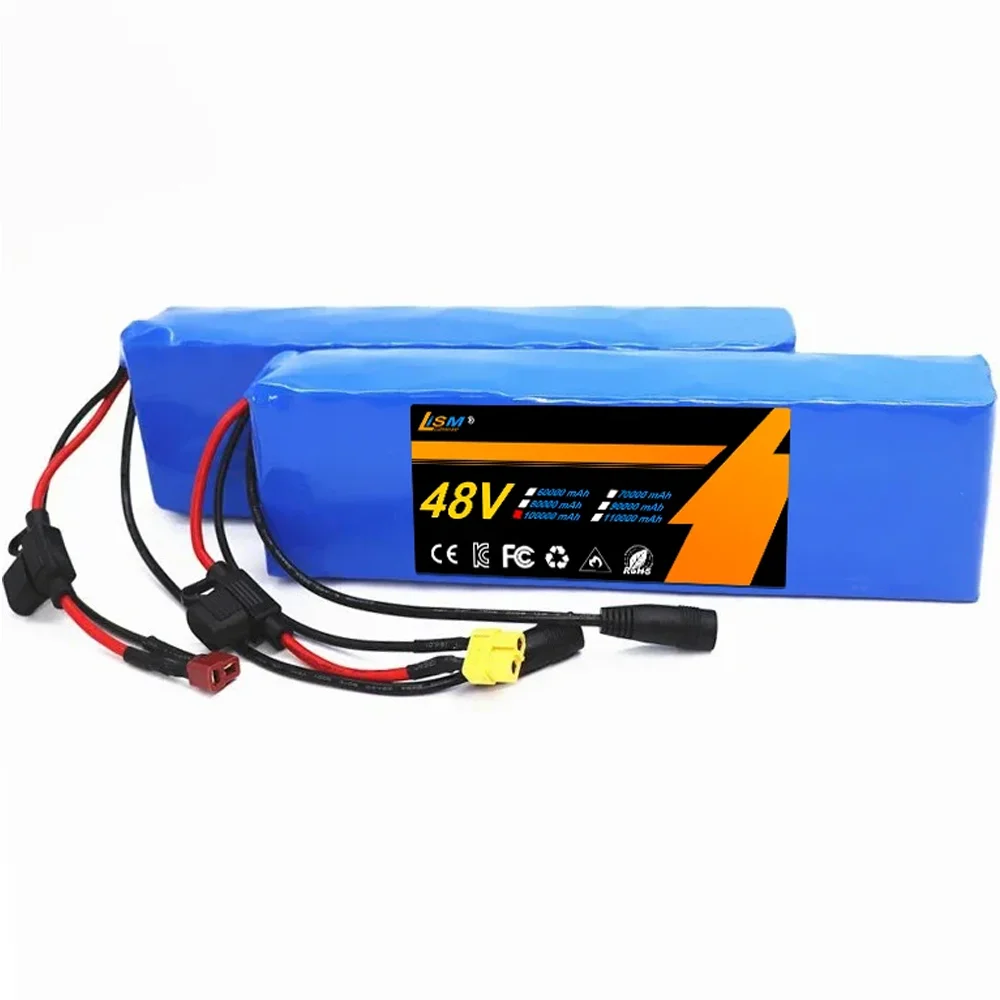 13S2P 48V 100000 mAh 100Ah Lithium-Ionen-Akku mit 250 W 350 W 500 W 750 W 1000 W BMS und einem kostenlosen 54,6 V Ladegerät