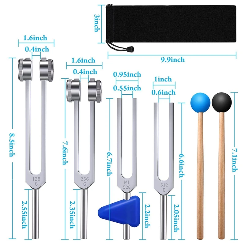 Zestaw kamerton 1/4 Pack (128Hz,256Hz,512Hz,528Hz) z młotkiem kamerton do dźwięku Healing Sound Vibration Tools