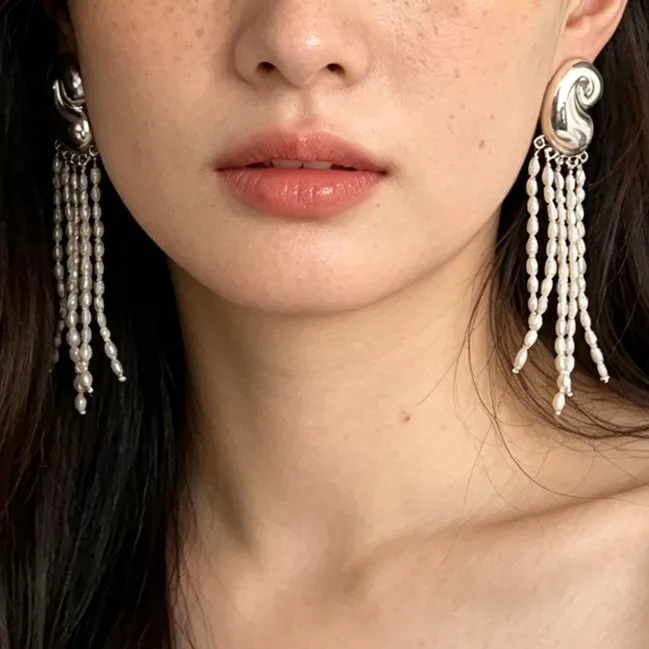 2026 Europe Fashion 925 Silver Needle Natural Freshwater Pearl Tassel Earrings Woman Popular Jewelry Trend