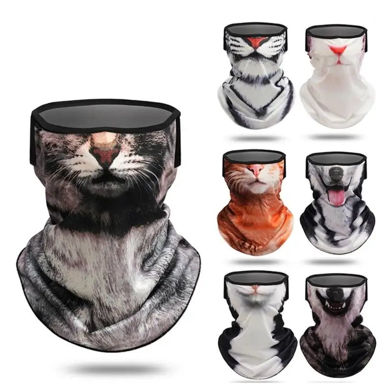 غطاء وجه بطباعة وجه حيوان 652F للأنشطة الخارجية لركوب الدراجات والتزلج يوفر حماية ممتازة من الشمس والرياح