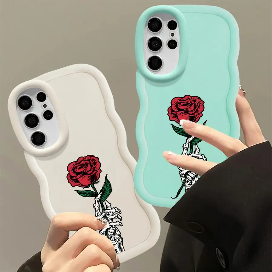 Case for Samsung Galaxy S26 S25+ S23 Plus S22 Ultra S24+ S20 FE S21 S25 S24 Soft Phone Cover Skeleton Hand Rose