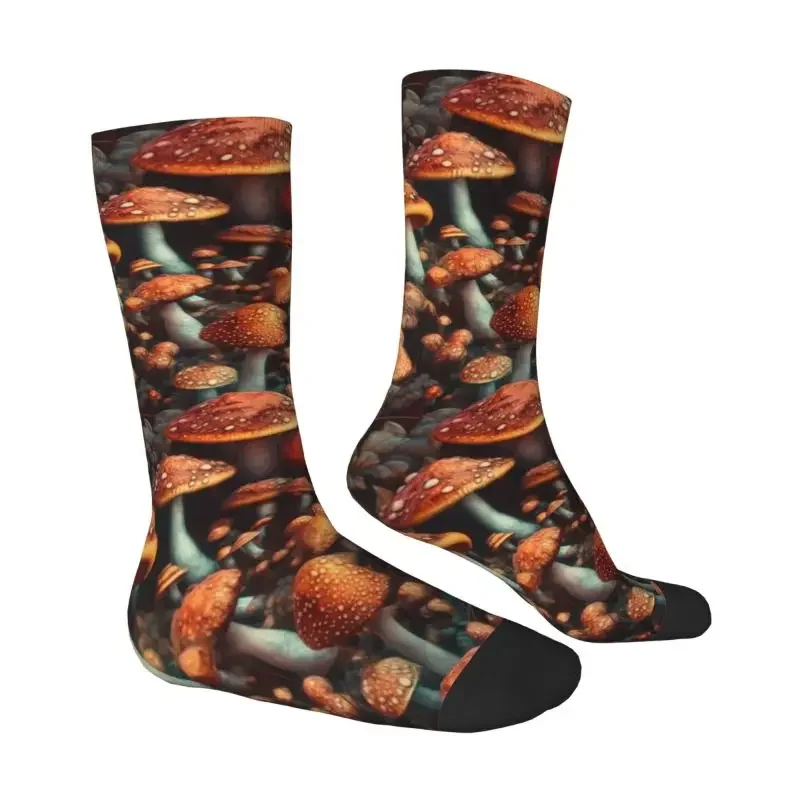 Cool Printed Wild Mushrooms Print Socks for Women Male Men Stretchy Summer Autumn Winter Crew Socks