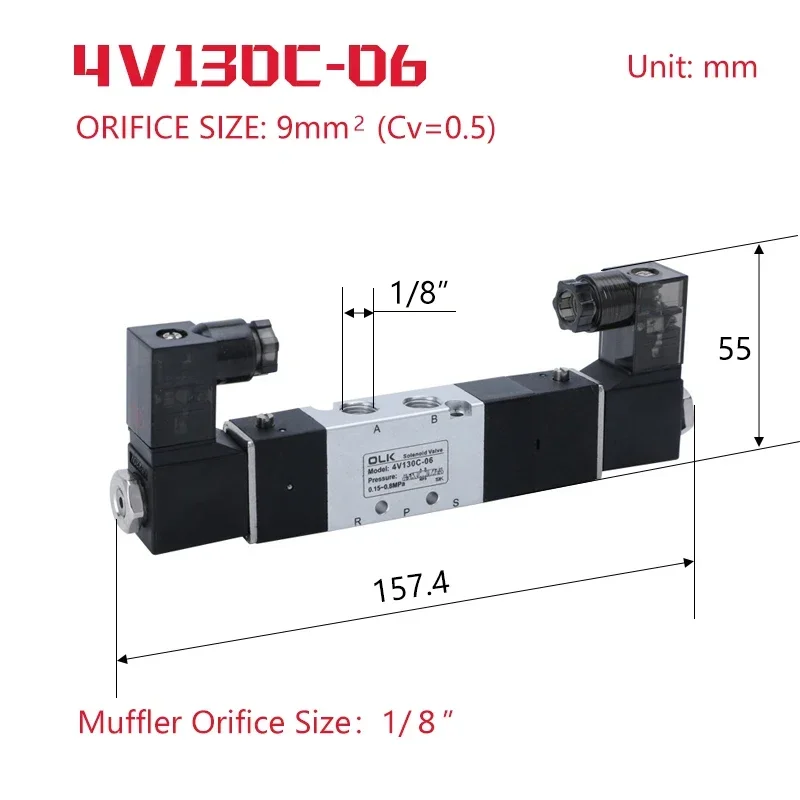 4V130C-06 4V230C-08 elettrovalvola doppia testa doppio controllo 5 vie 3 posizioni potenza verso il basso valvola direzionale pneumatica