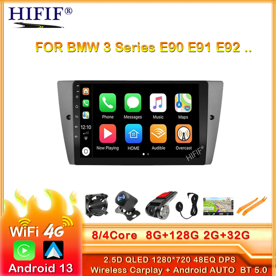 

Carplay 4G WIFI Android 13 Car Video Player For BMW 3 Series E90 E91 E92 E93 2005-2012 GPS Navi Stereo 2 din Radio DSP TPMS OBD2
